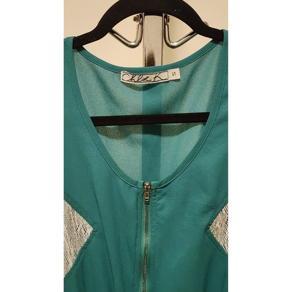 Chloe K Womens Teal Green Lace Inset Half Zip Sleeveless Mini Dress Size S - Picture 5 of 7